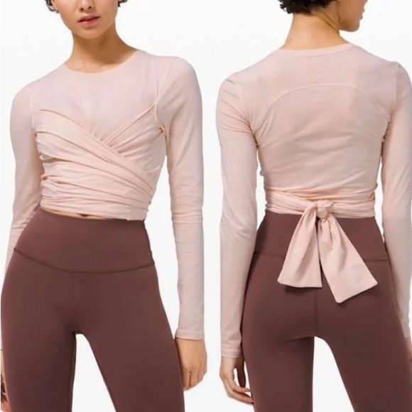 lululemon athletica Tops - Lululemon Gather and Grow Long Sleeve Tie Wrap Crop Top Pink 6